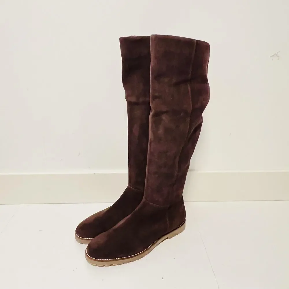 Corso Como Boots Womens 8.5 Brown Suede Over The Knee Flat Riding Zip Shoes